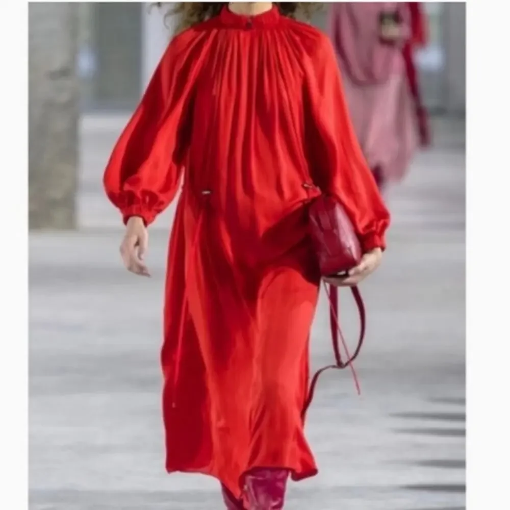 TIBI Red Gathered Adjustable Wasit crepe midi dress Red Medium